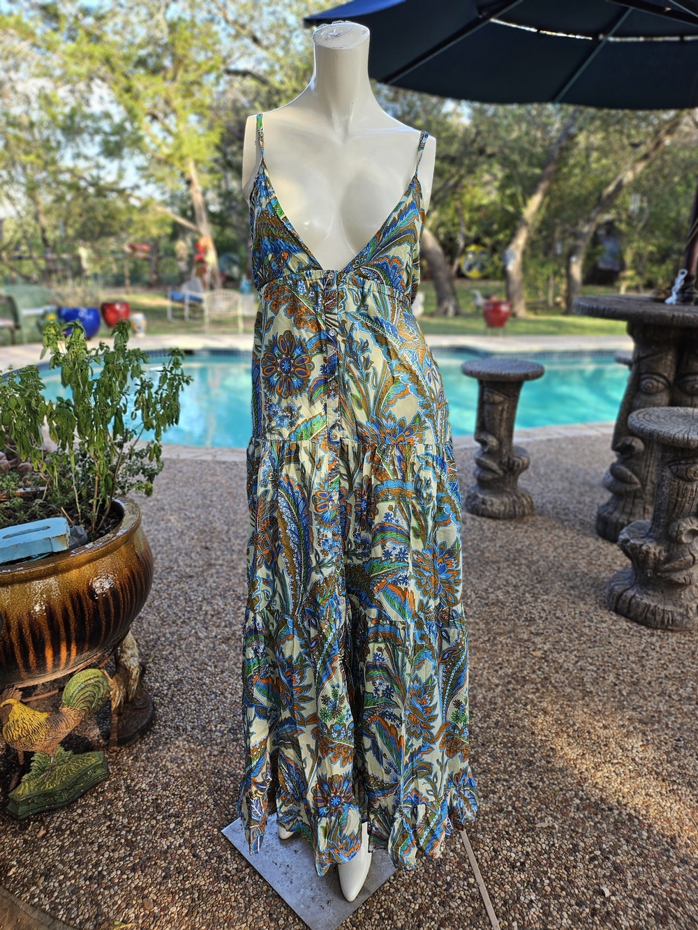 House of Harlow 1960 Floral Paisley Maxi Dress in Blue, Green and Orange M